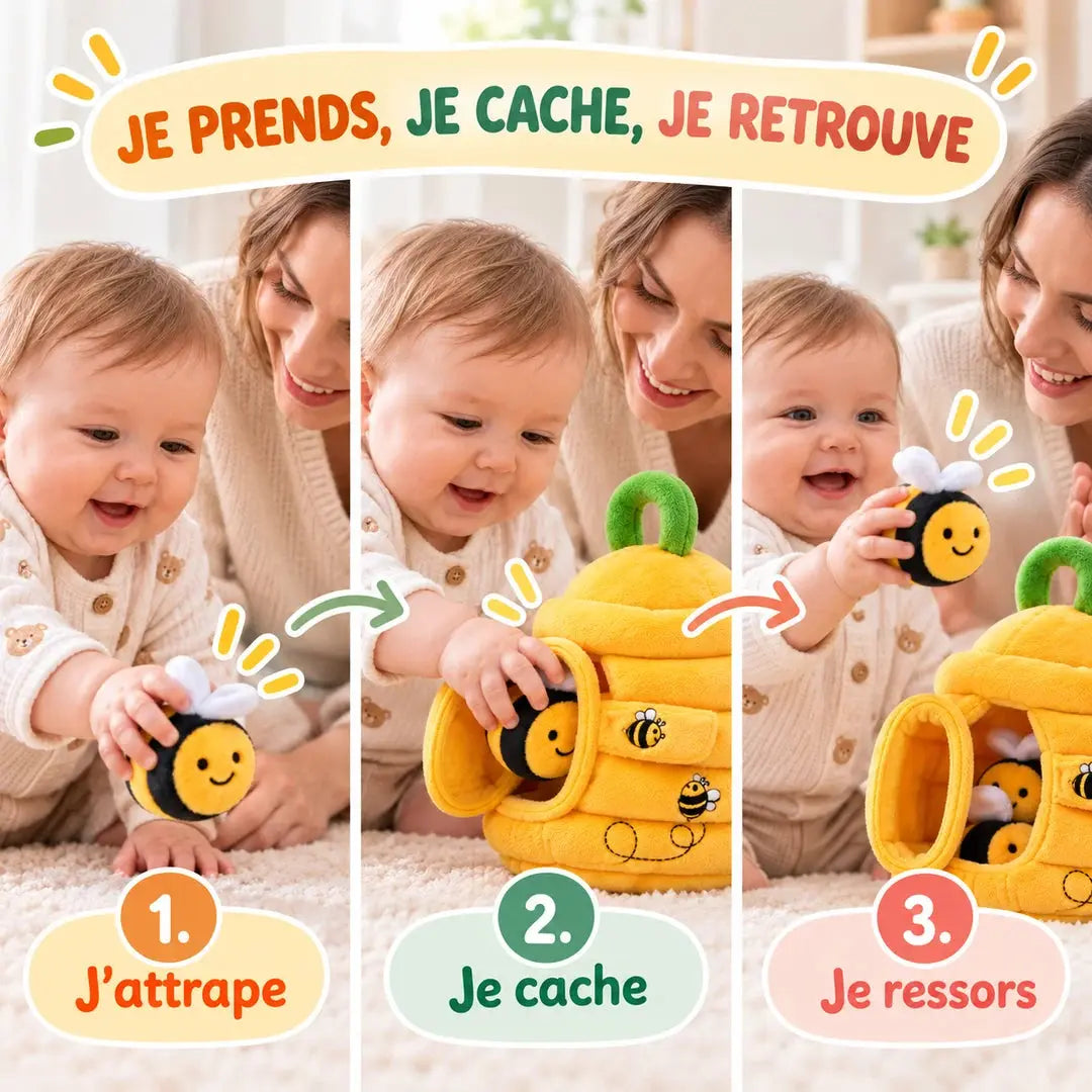 Peluche Abeille Sensorielle – Ruche Interactive pour Bébé