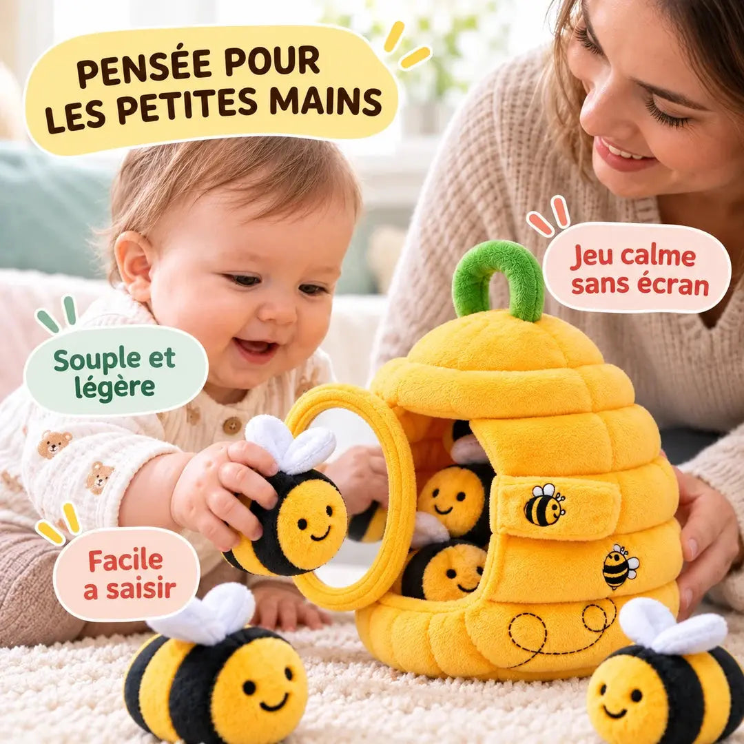 Peluche Abeille Sensorielle – Ruche Interactive pour Bébé