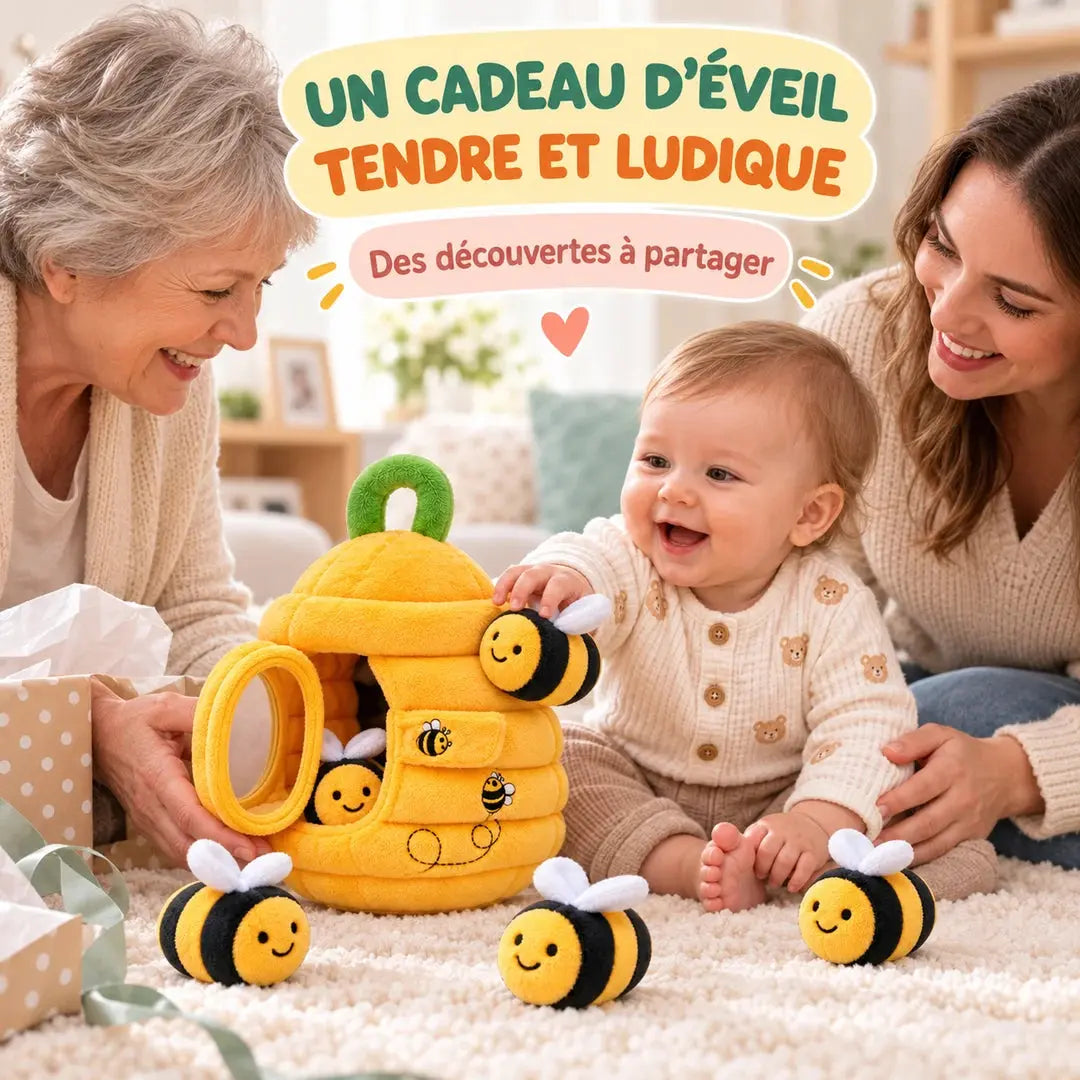 Peluche Abeille Sensorielle – Ruche Interactive pour Bébé