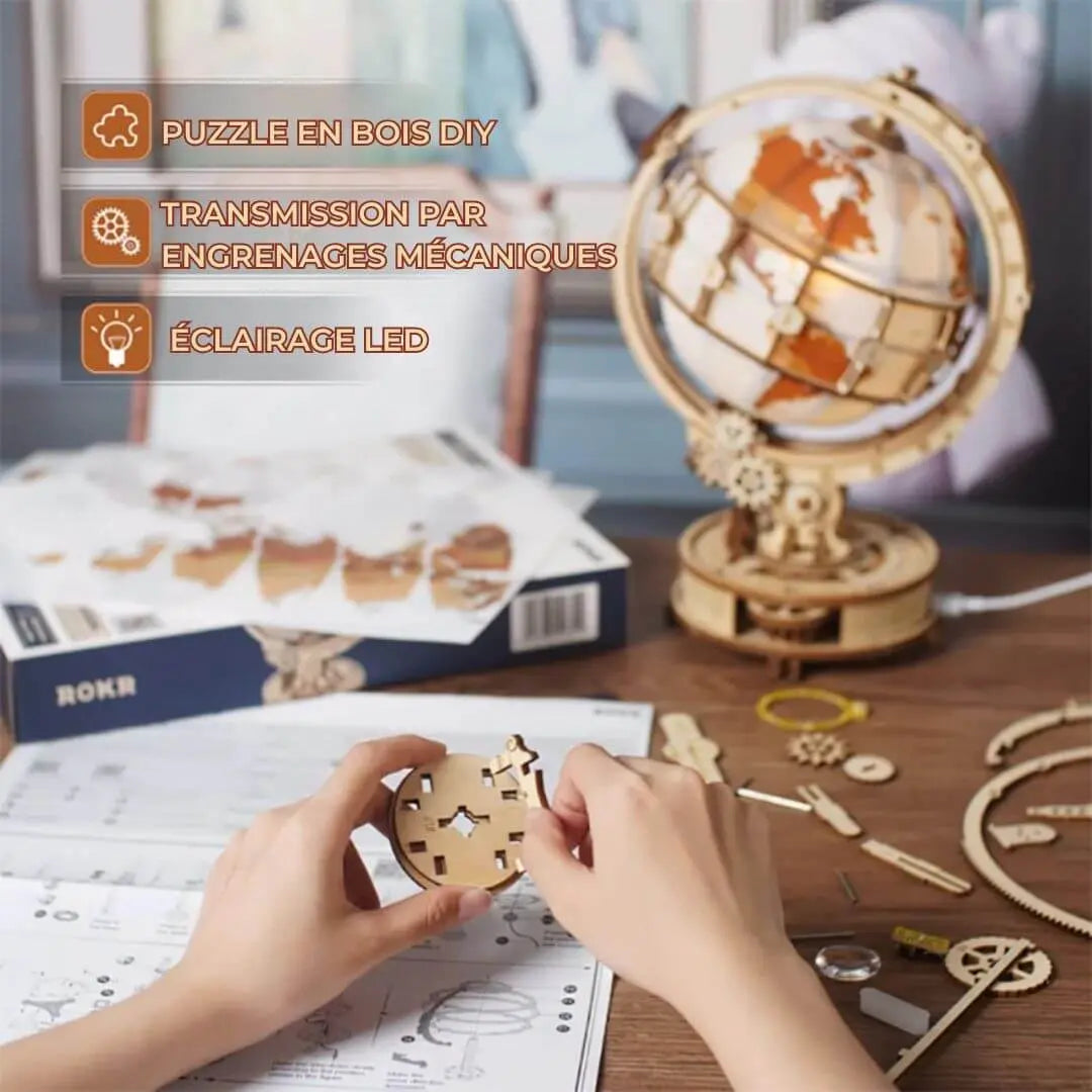 Puzzle 3D Bois Globe Lumineux - TerraLumen
