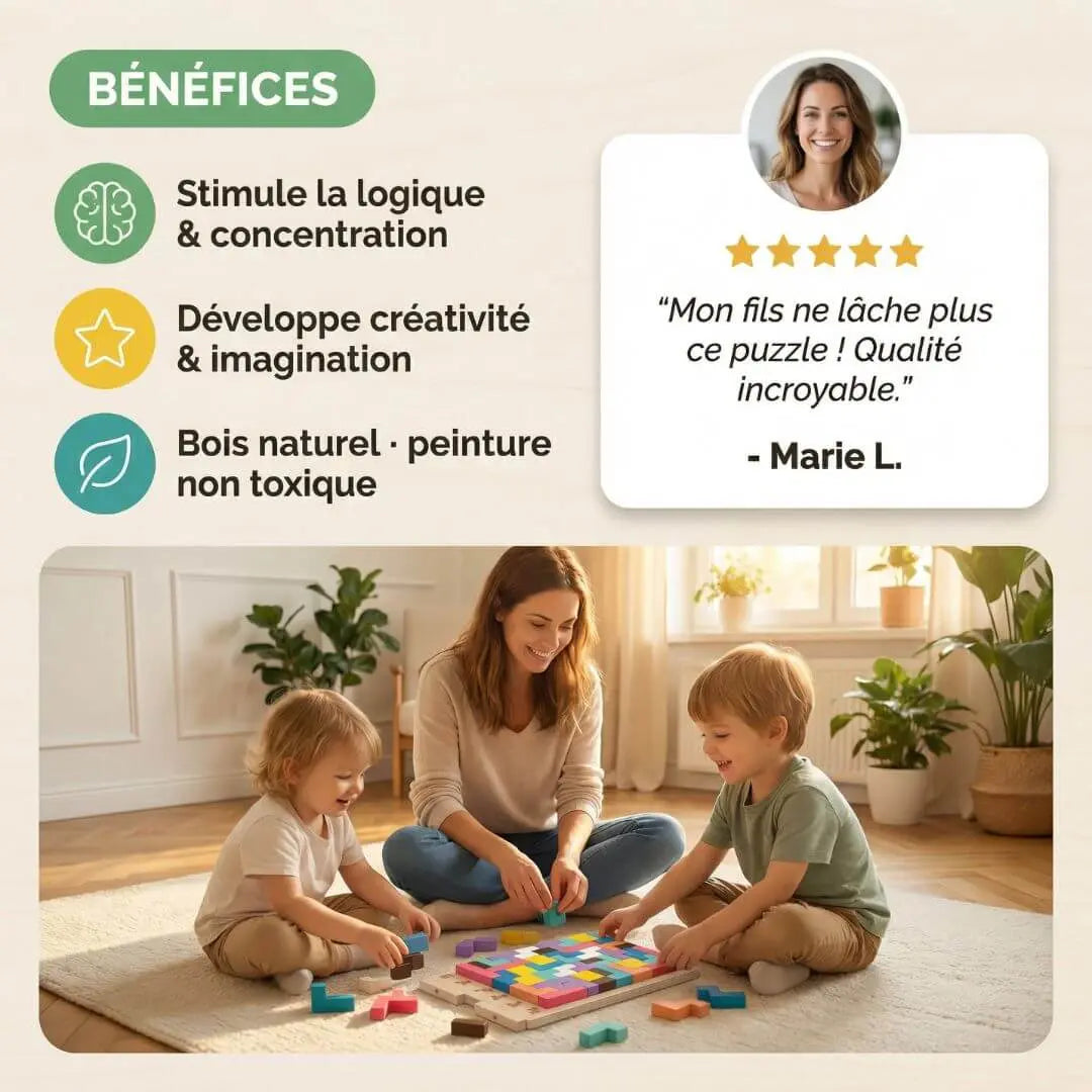 Puzzle 3D Bois – Jeu Éducatif Montessori Enfant dès 3 ans