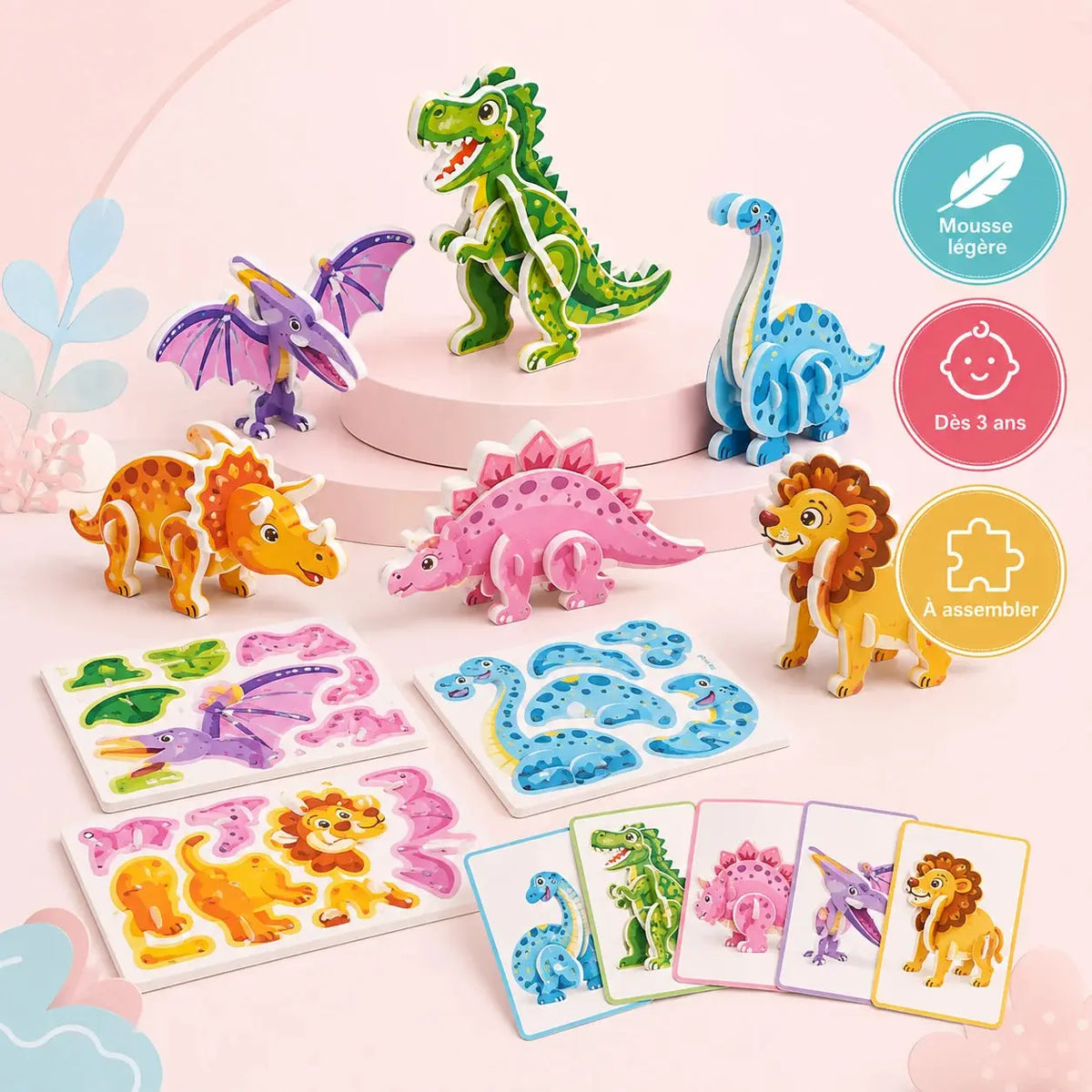 Puzzle 3D Enfant - Animaux & Dinosaures en Mousse