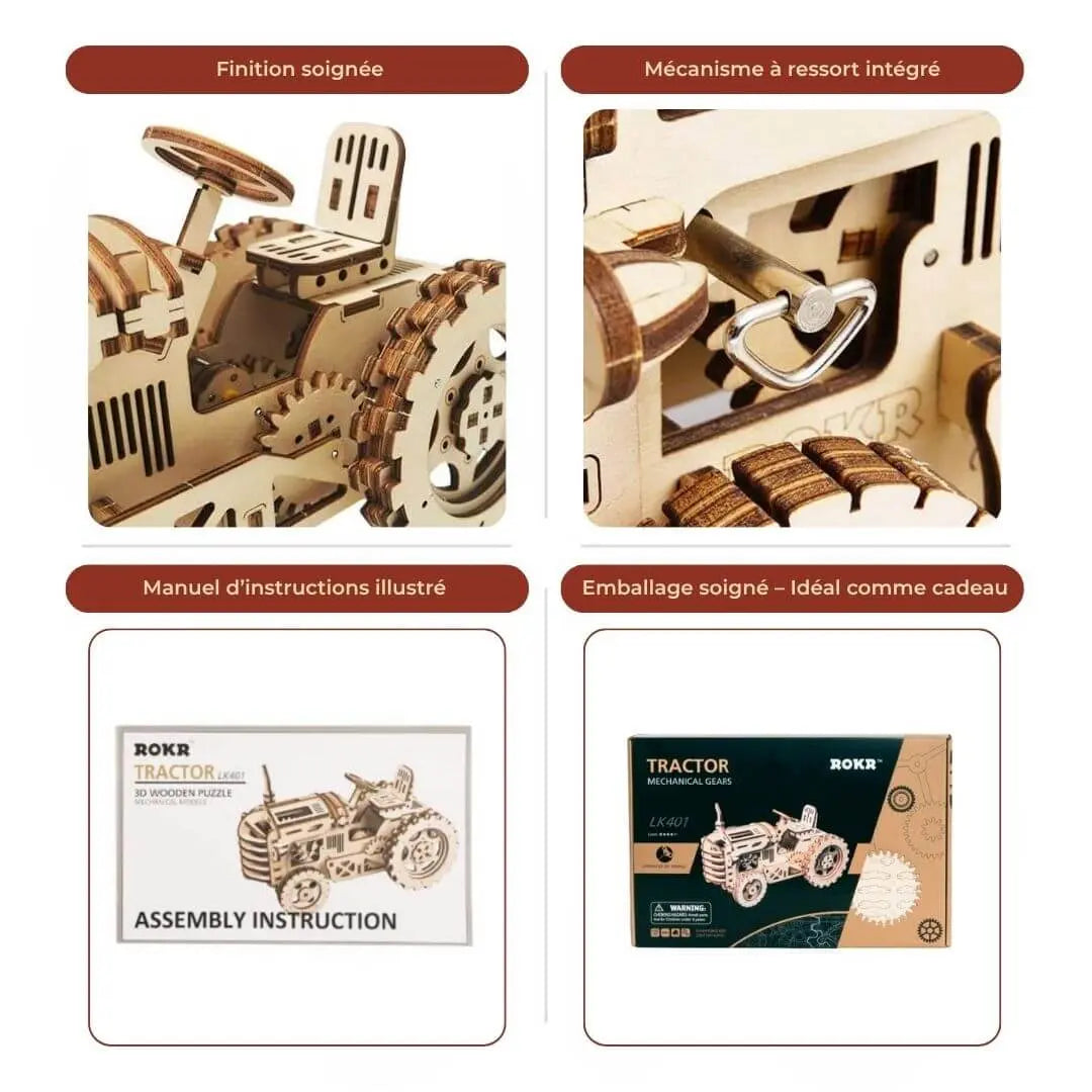 Puzzle 3D en Bois Tracteur Mécanique - FarmGear