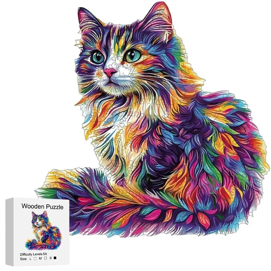Puzzle Bois Chat Coloré