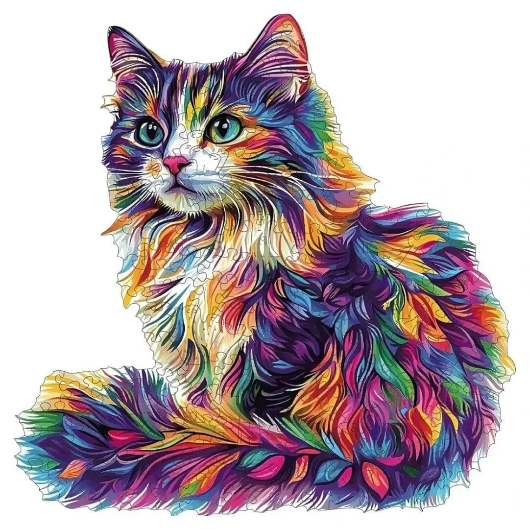 Puzzle Bois Chat Coloré