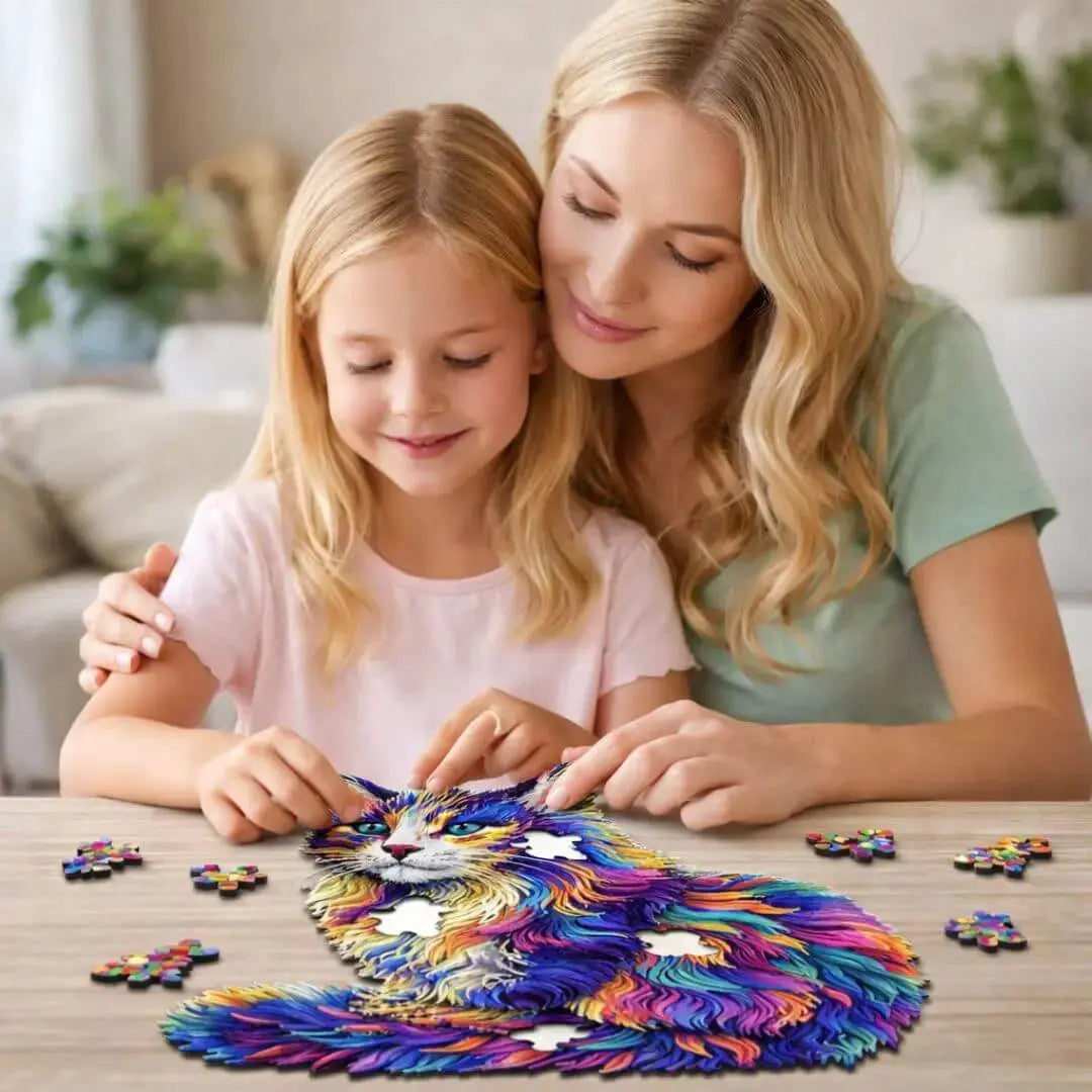 Puzzle Bois Chat Coloré