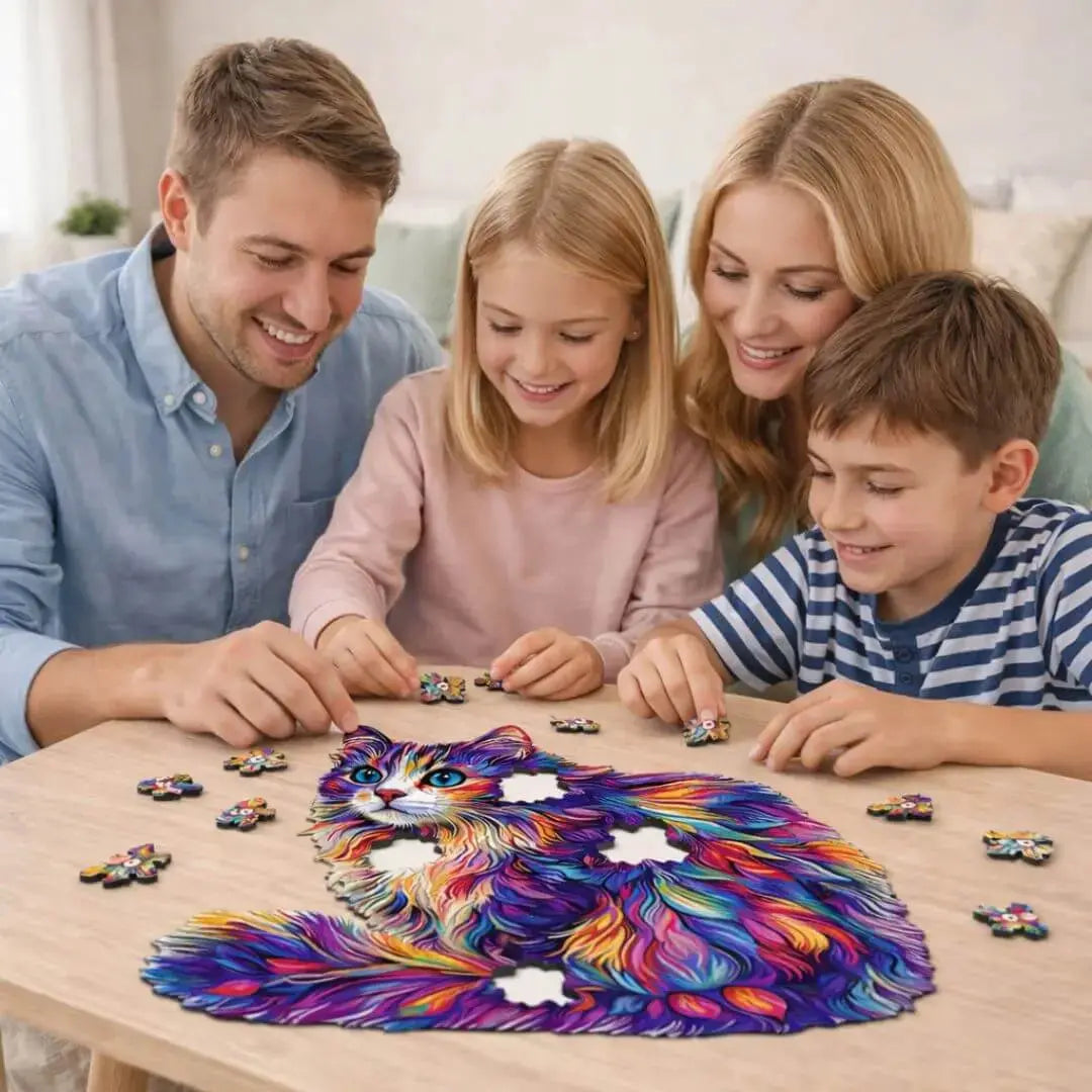 Puzzle Bois Chat Coloré