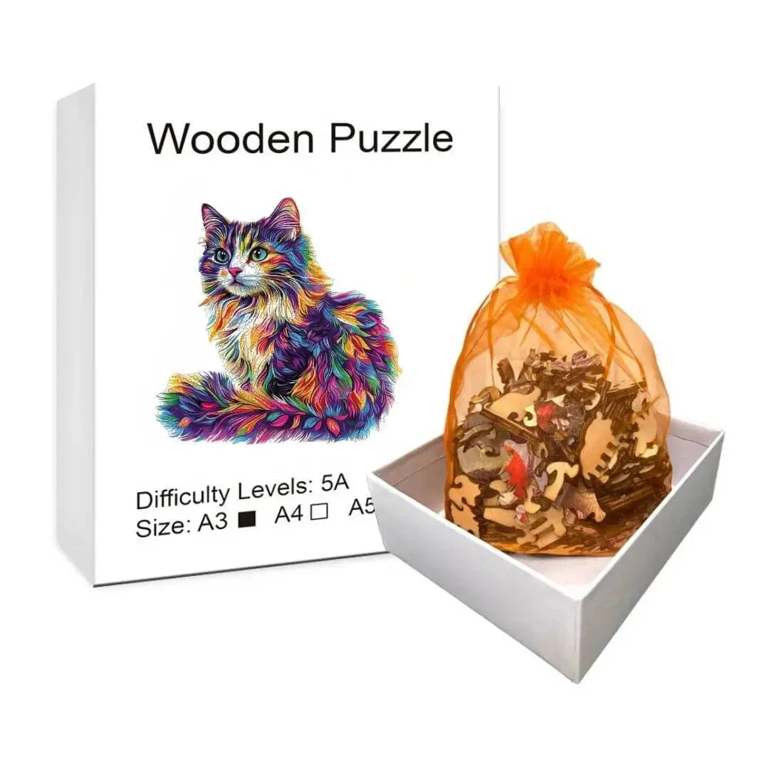 Puzzle Bois Chat Coloré