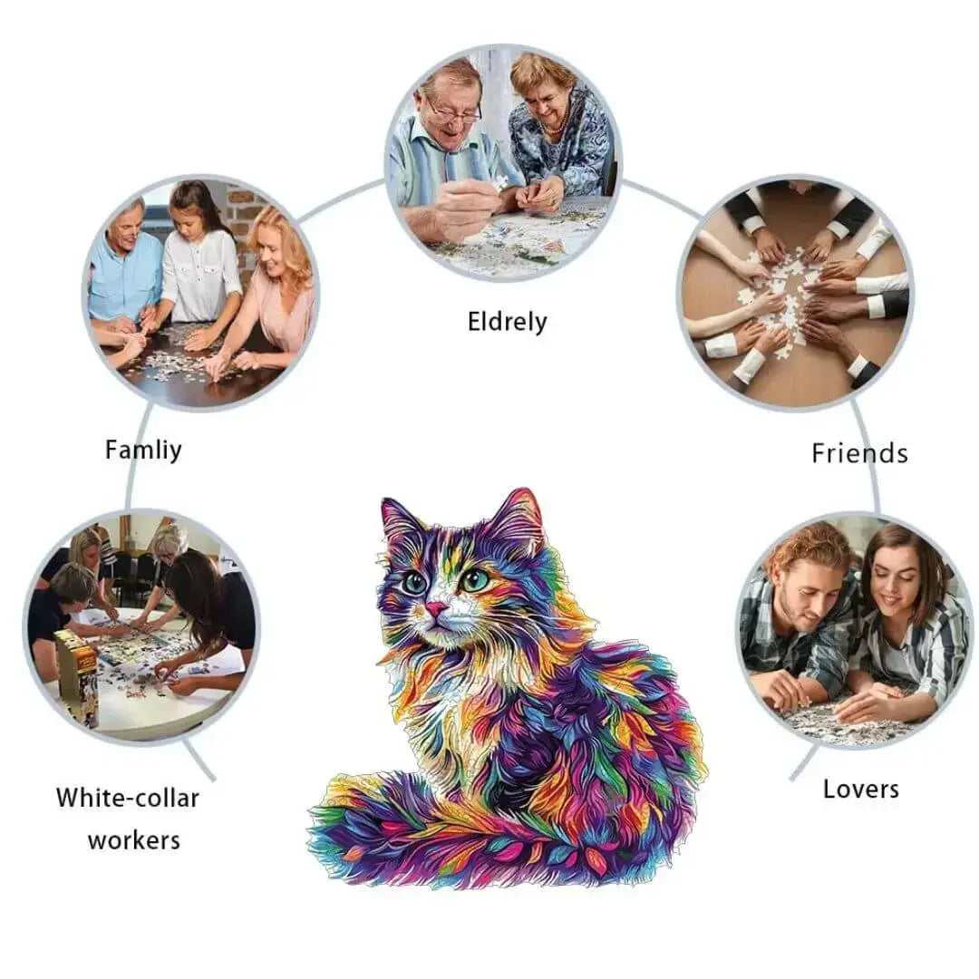 Puzzle Bois Chat Coloré