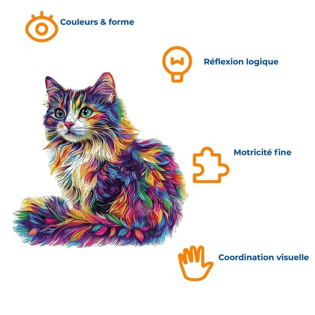 Puzzle Bois Chat Coloré