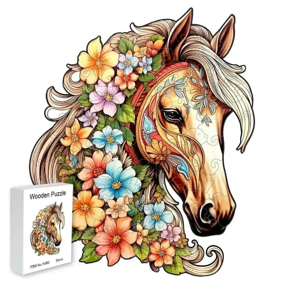 Puzzle Bois Cheval Fleuri