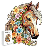 Puzzle Bois Cheval Fleuri