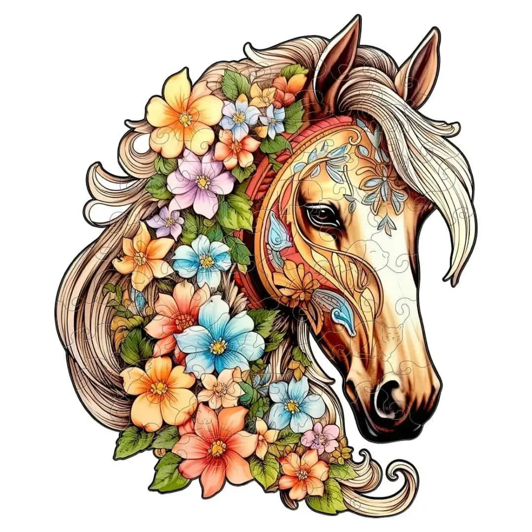 Puzzle Bois Cheval Fleuri