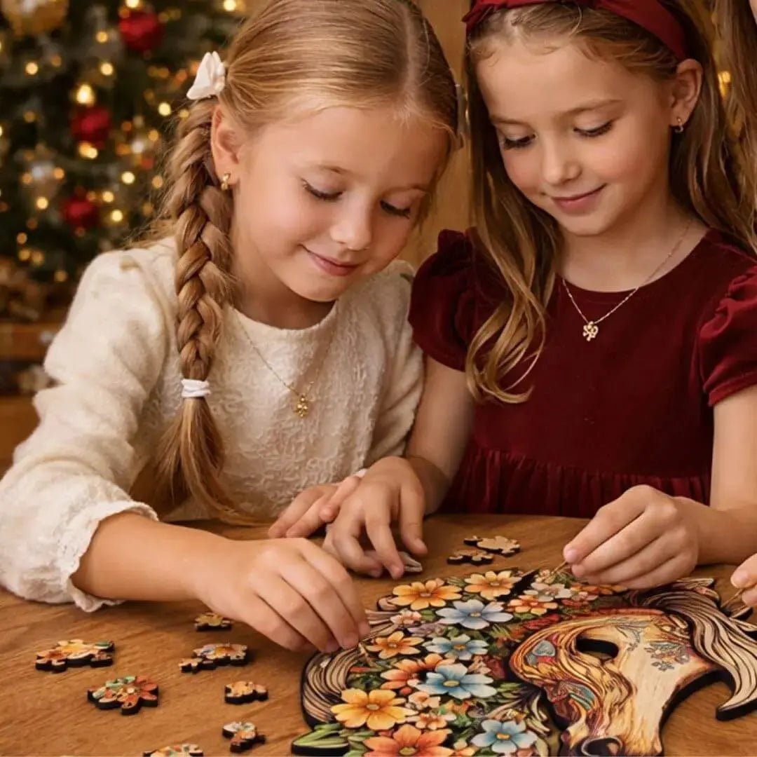 Puzzle Bois Cheval Fleuri