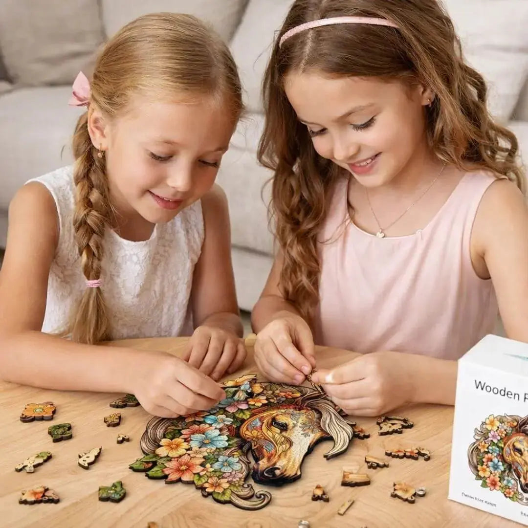 Puzzle Bois Cheval Fleuri
