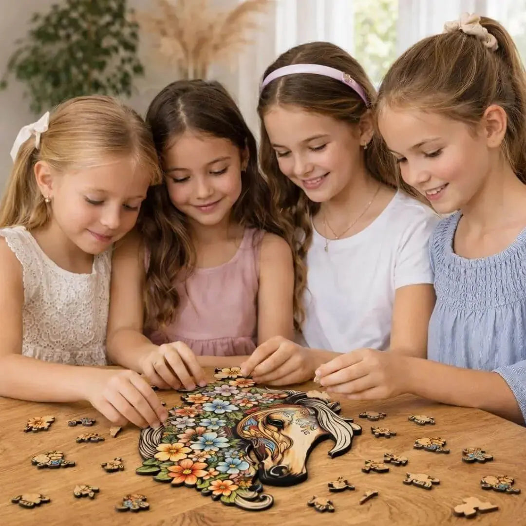 Puzzle Bois Cheval Fleuri