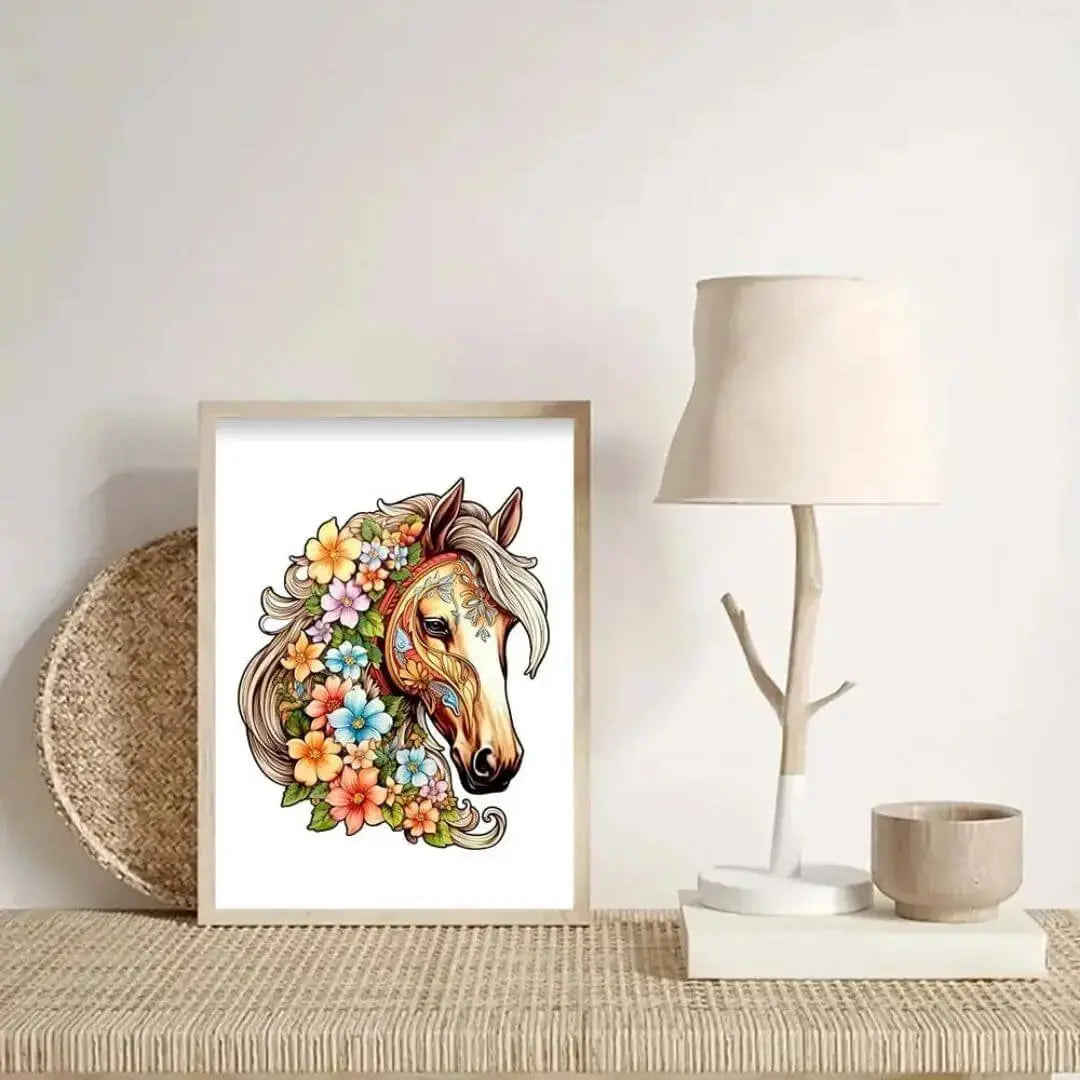 Puzzle Bois Cheval Fleuri