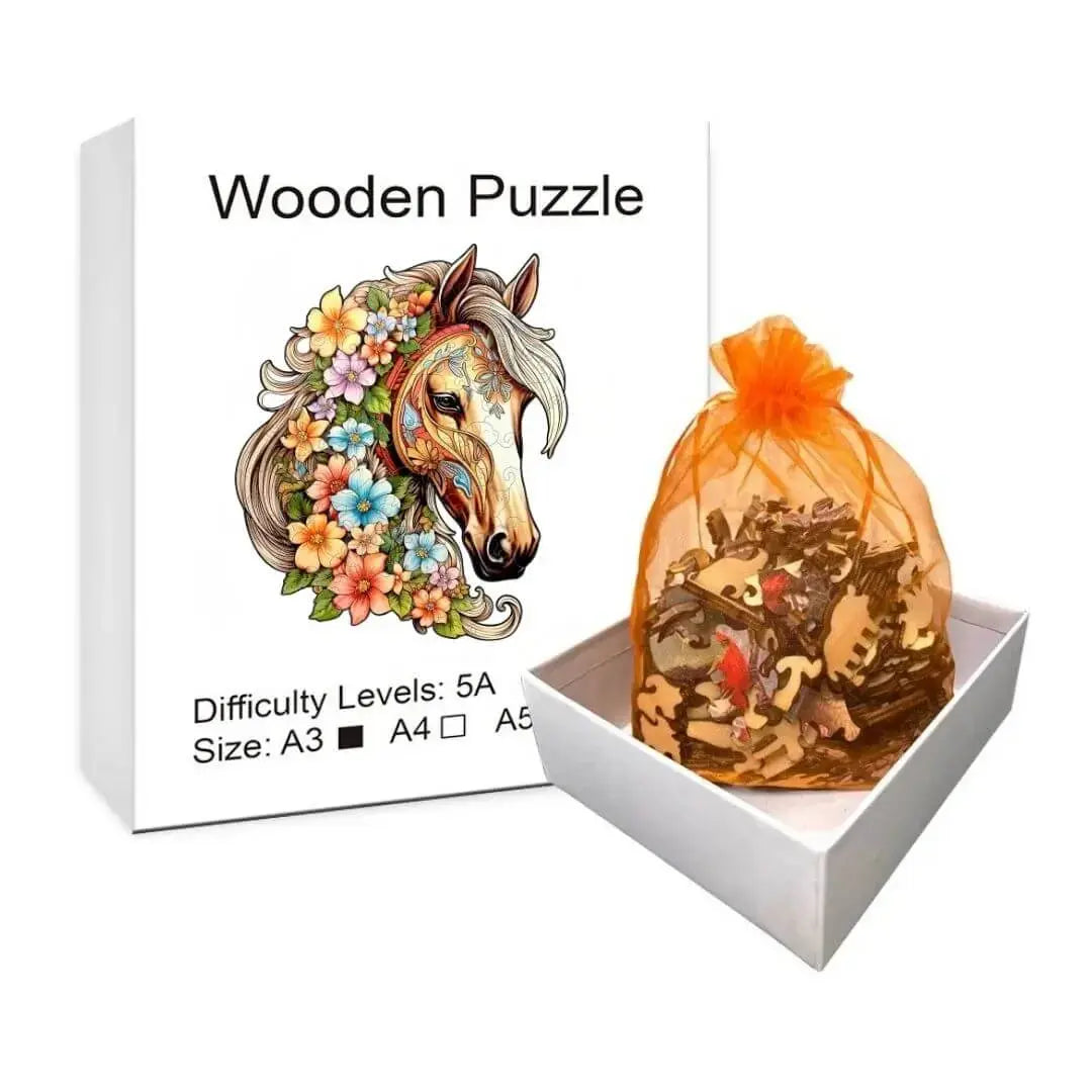 Puzzle Bois Cheval Fleuri