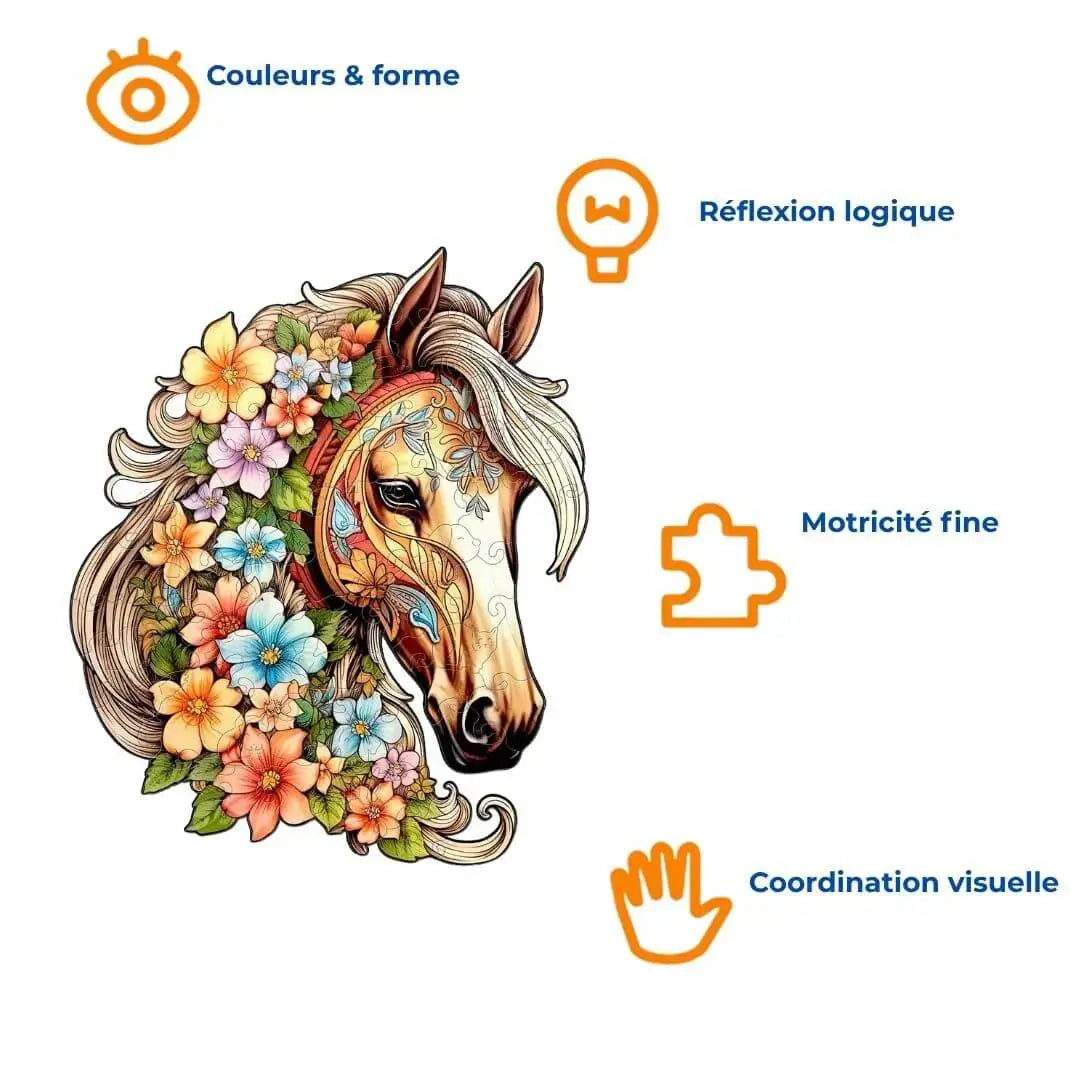 Puzzle Bois Cheval Fleuri