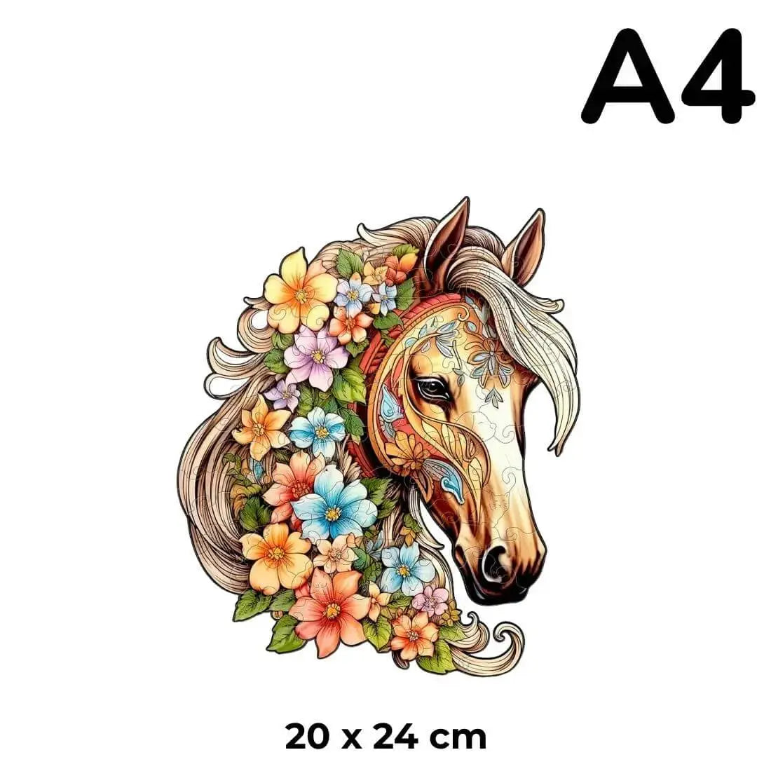 Puzzle Bois Cheval Fleuri