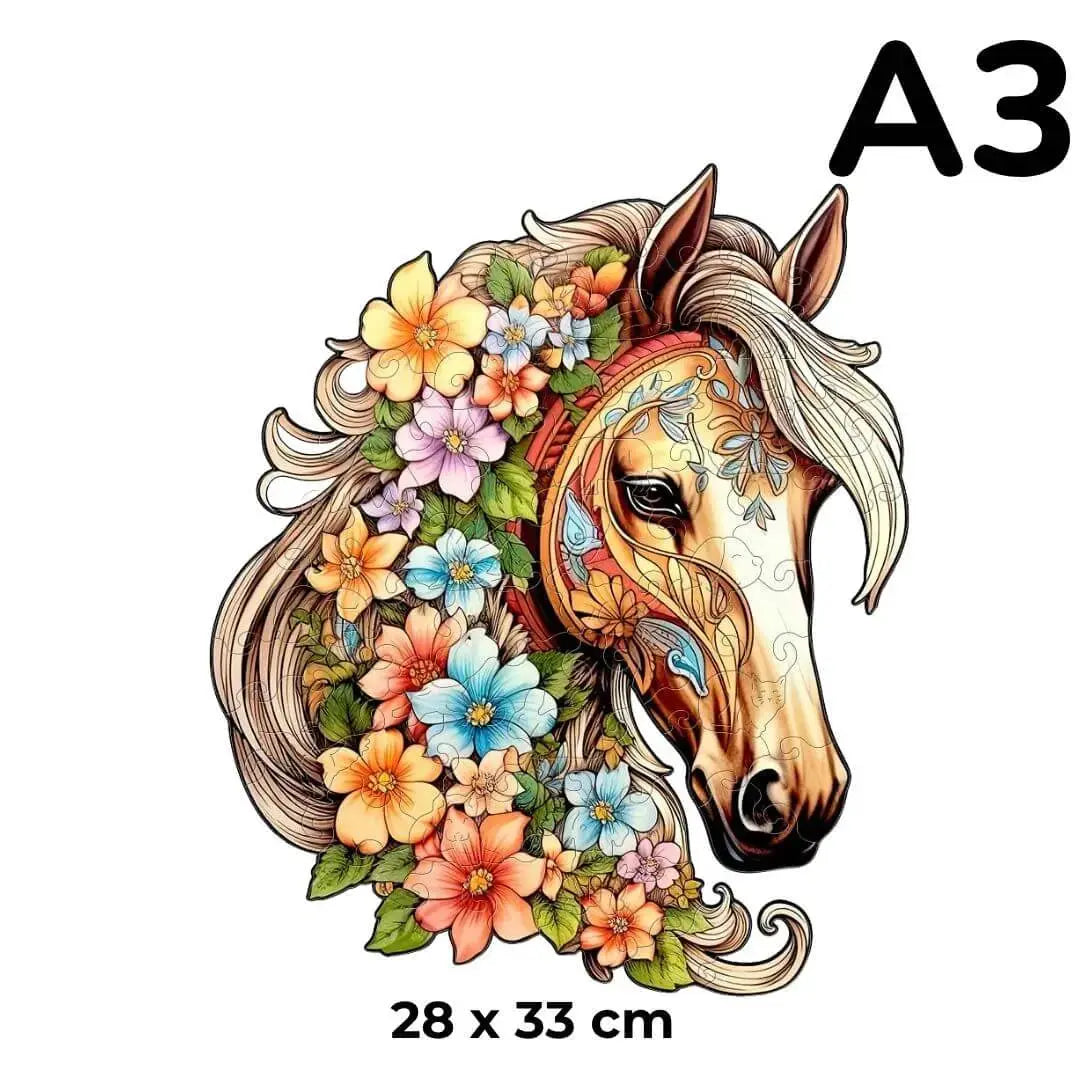 Puzzle Bois Cheval Fleuri