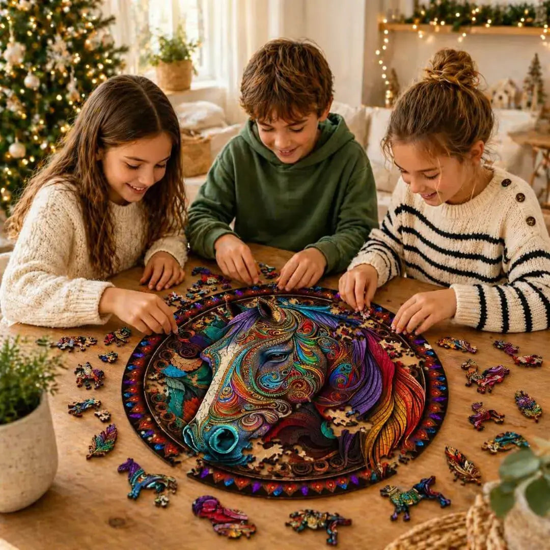 Puzzle Bois Cheval Mandala Coloré