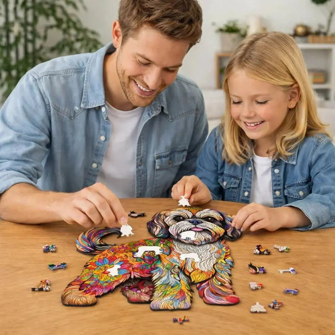 Puzzle Bois Chien Coloré Artistique