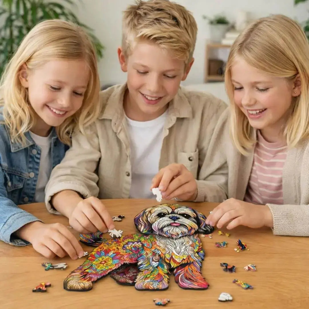 Puzzle Bois Chien Coloré Artistique