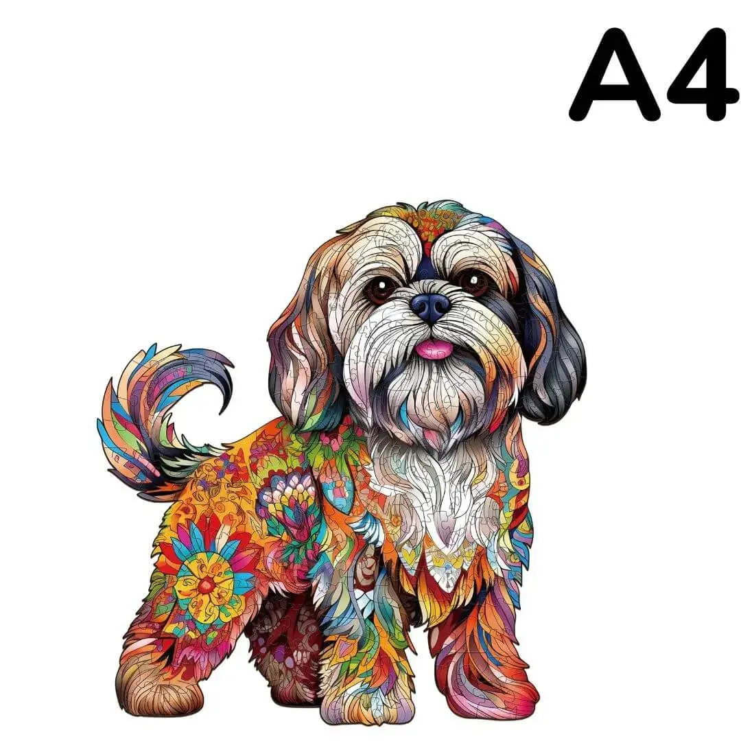 Puzzle Bois Chien Coloré Artistique