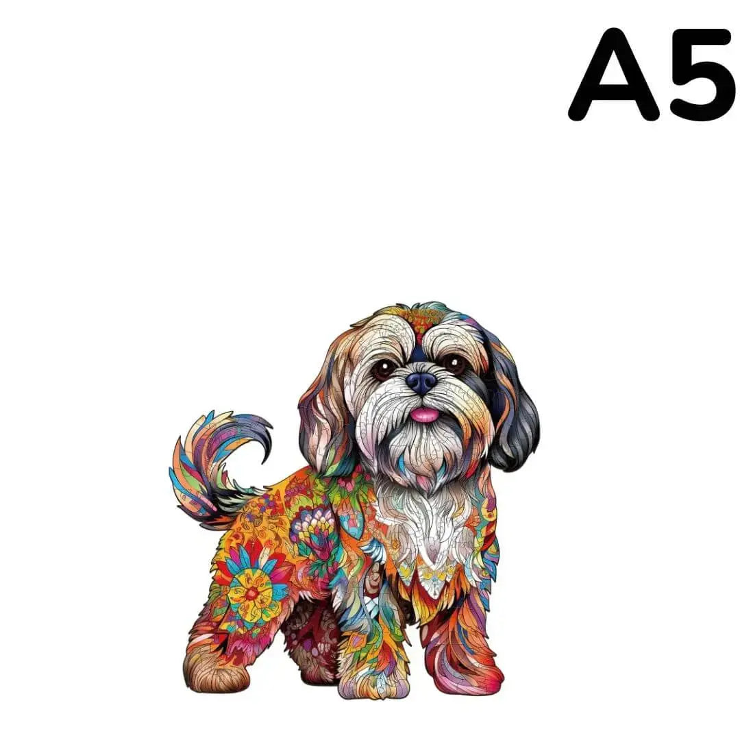 Puzzle Bois Chien Coloré Artistique