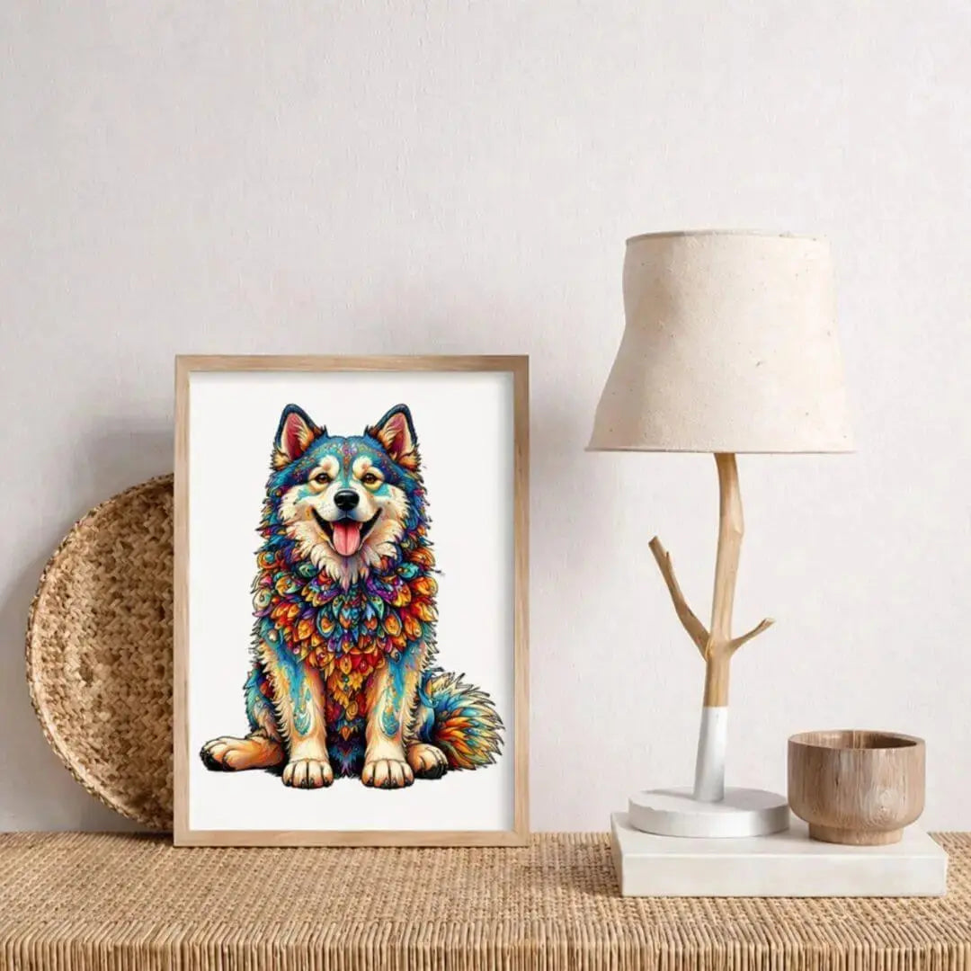 Puzzle Bois Chien Husky Coloré