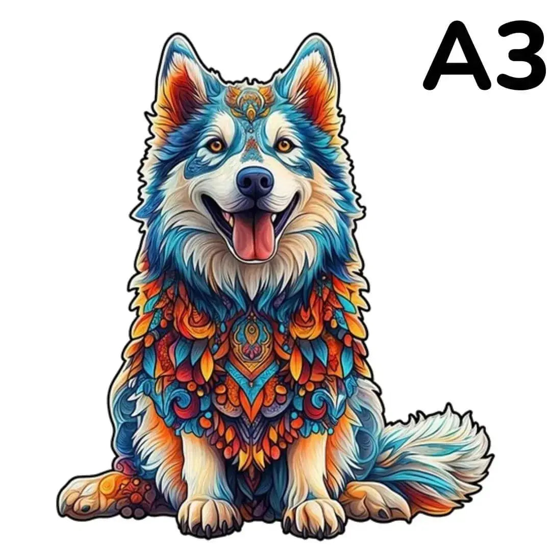 Puzzle Bois Chien Husky Coloré