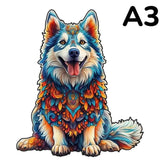 Puzzle Bois Chien Husky Coloré