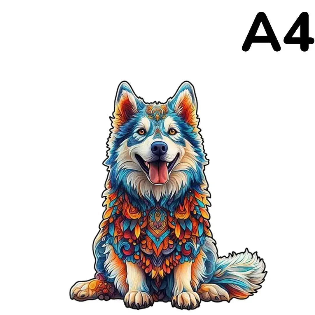 Puzzle Bois Chien Husky Coloré