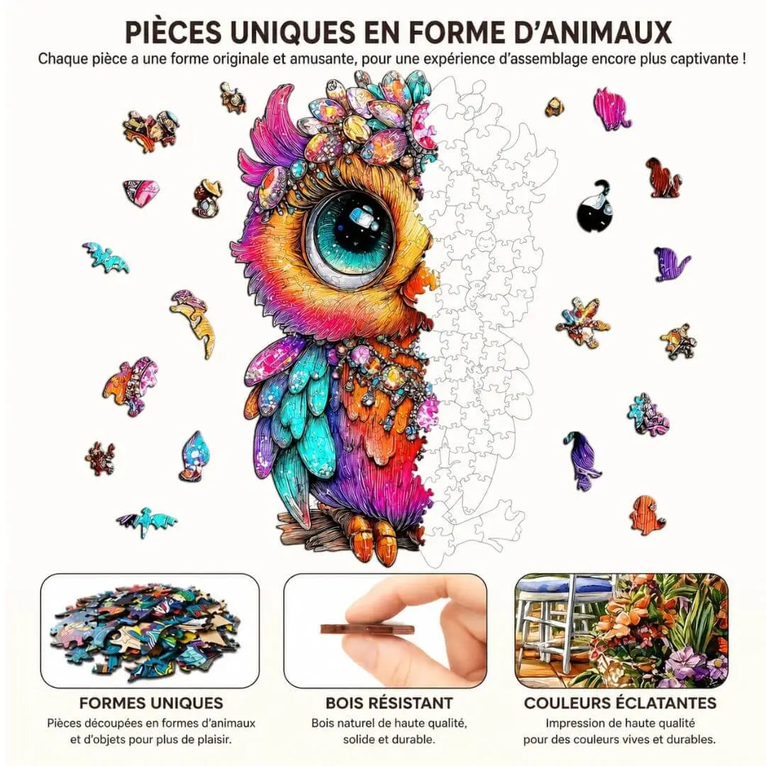 Puzzle Bois Chouette Colorée – Puzzle 2D à Assembler