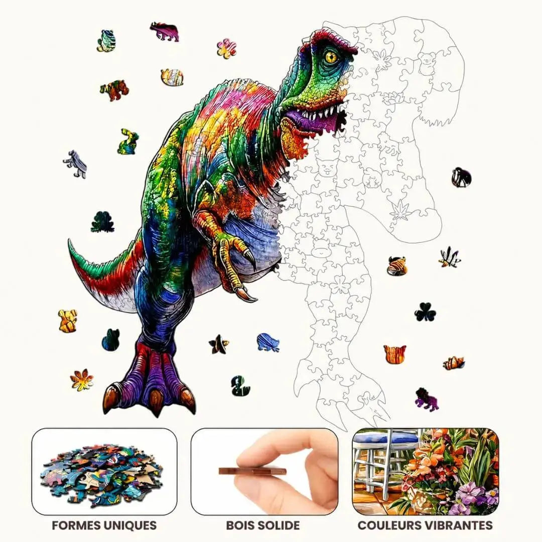 Puzzle Bois Dinosaure Coloré – Puzzle 2D à Assembler