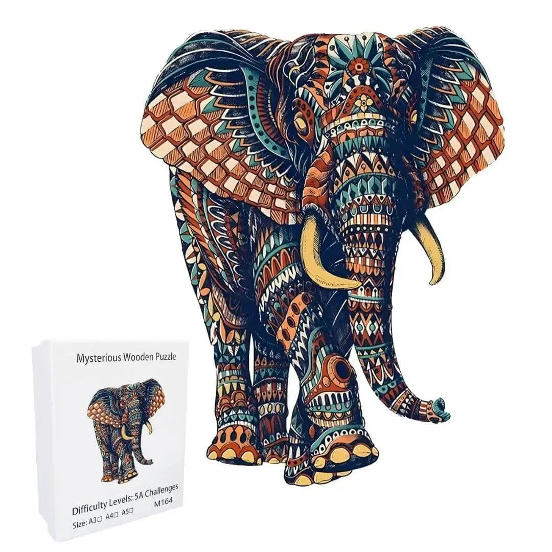 Puzzle Bois Éléphant Artistique – SavannaSpirit