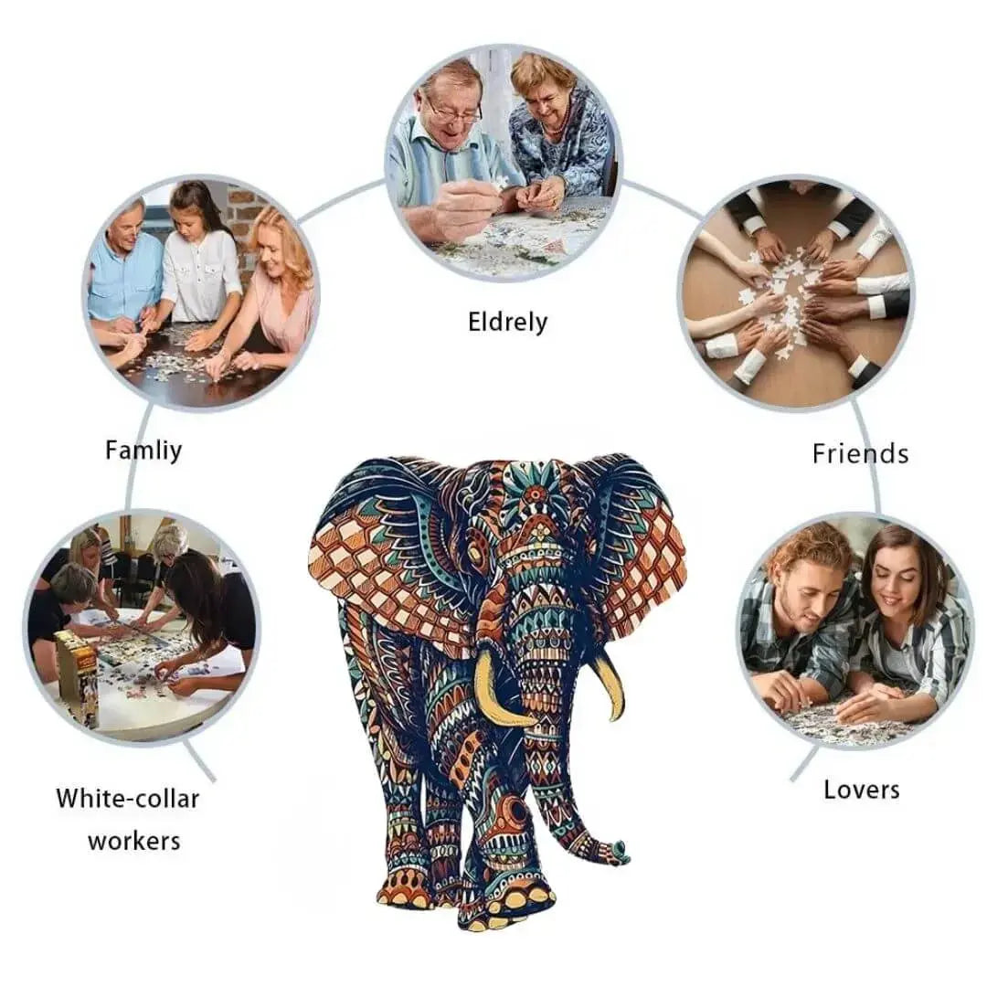 Puzzle Bois Éléphant Artistique – SavannaSpirit