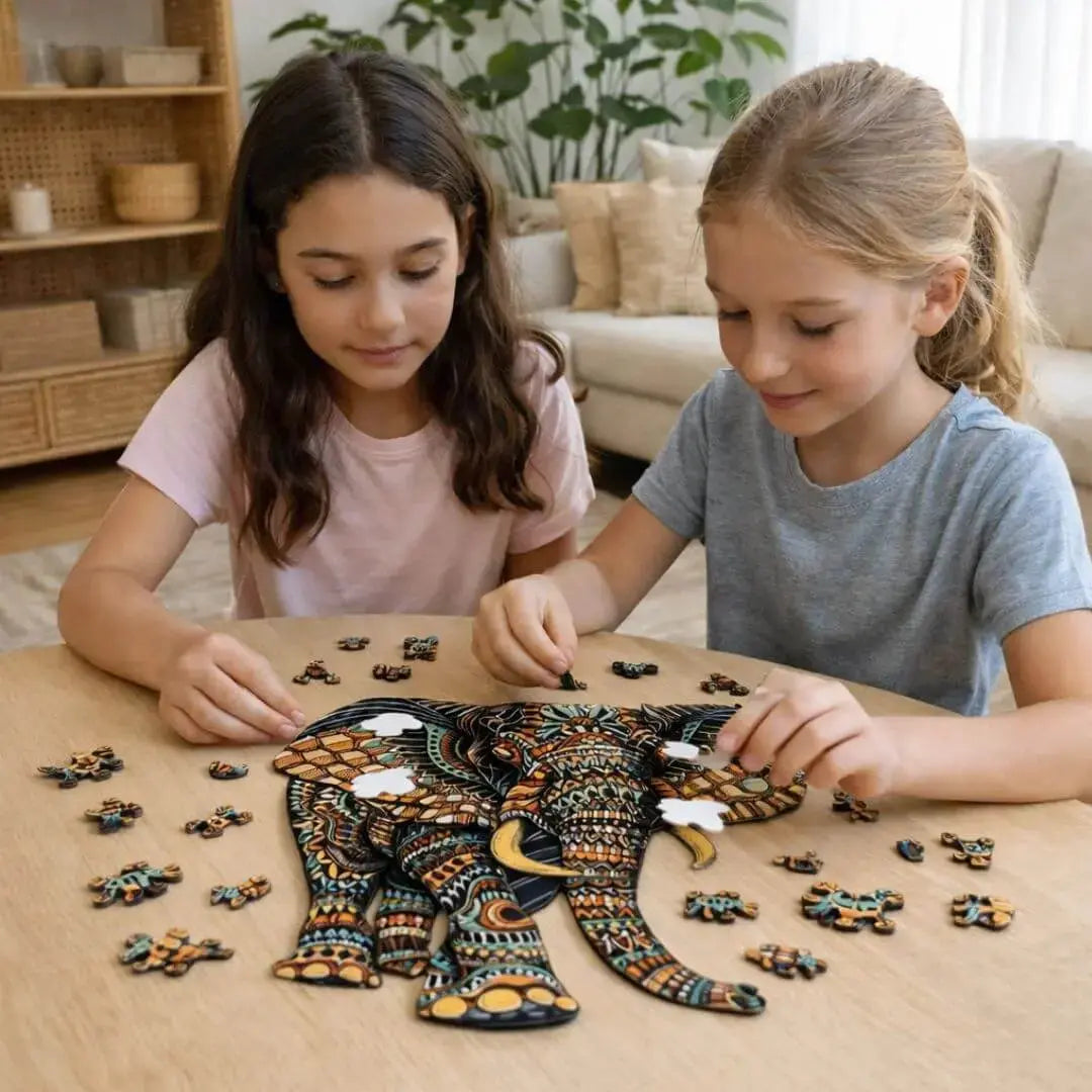 Puzzle Bois Éléphant Artistique – SavannaSpirit