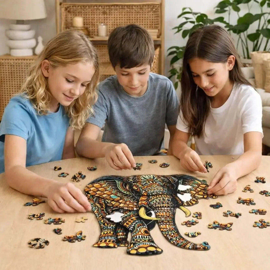 Puzzle Bois Éléphant Artistique – SavannaSpirit
