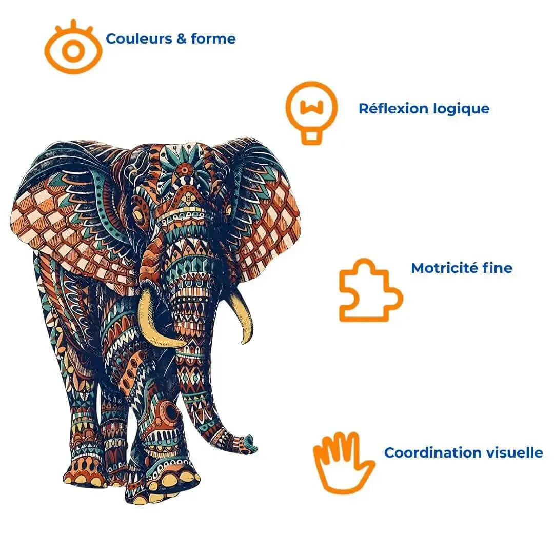 Puzzle Bois Éléphant Artistique – SavannaSpirit