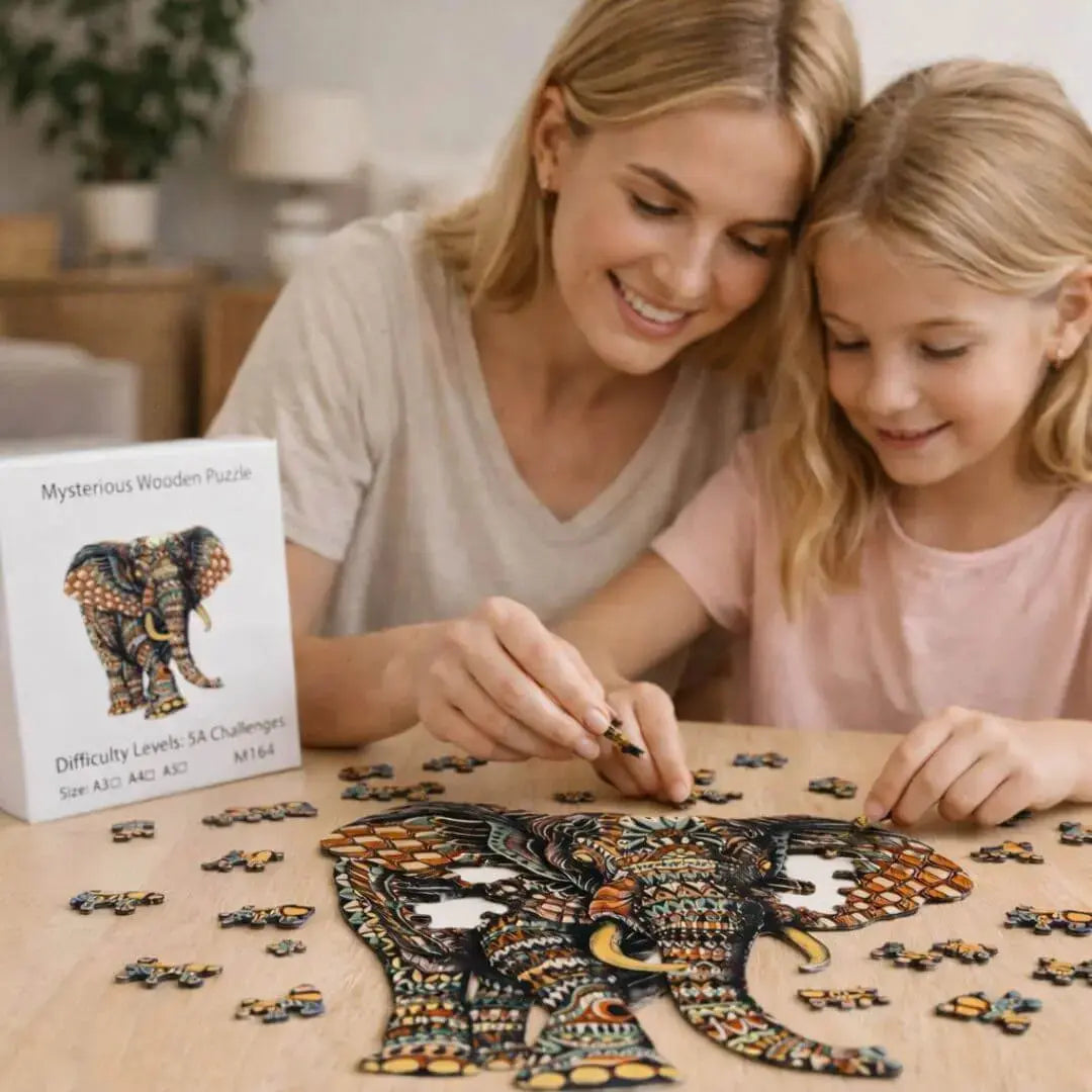 Puzzle Bois Éléphant Artistique – SavannaSpirit