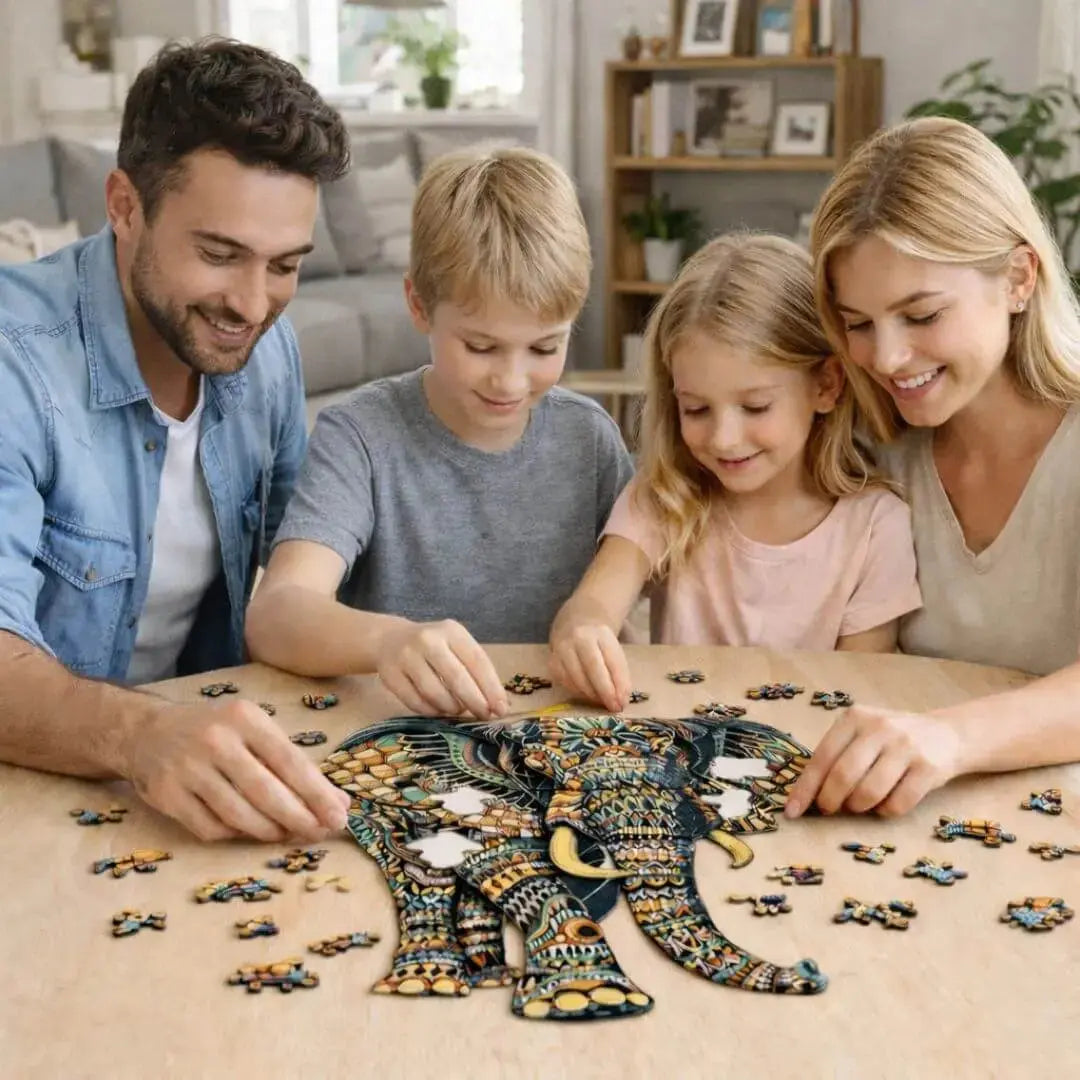 Puzzle Bois Éléphant Artistique – SavannaSpirit