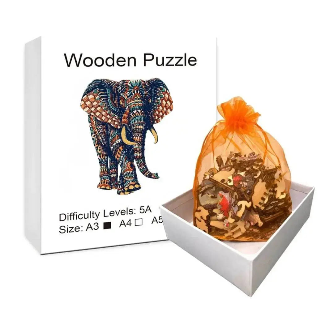 Puzzle Bois Éléphant Artistique – SavannaSpirit