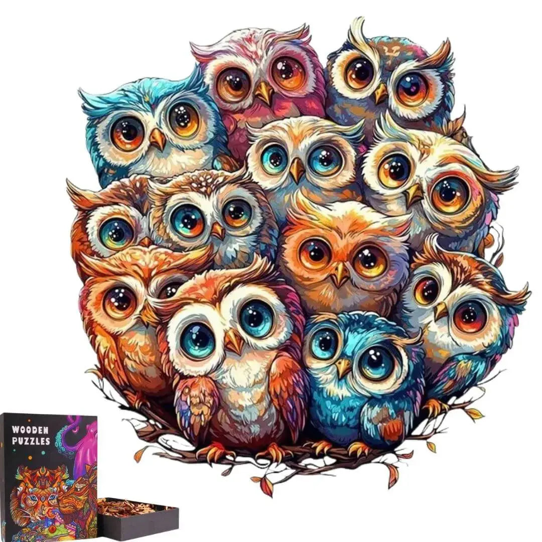 Puzzle Bois Hiboux Colorés