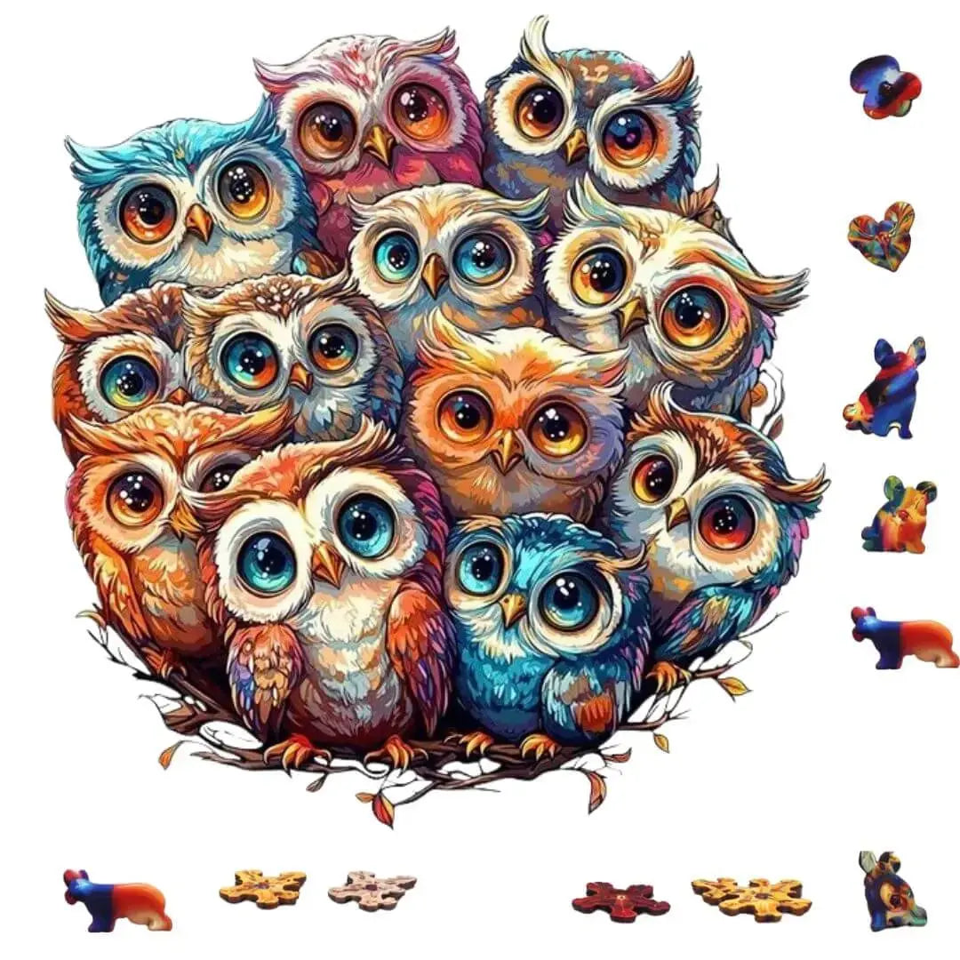 Puzzle Bois Hiboux Colorés