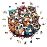 Puzzle Bois Hiboux Colorés