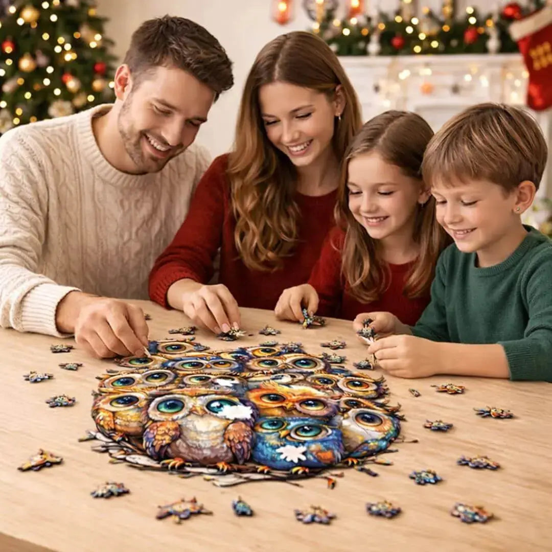 Puzzle Bois Hiboux Colorés