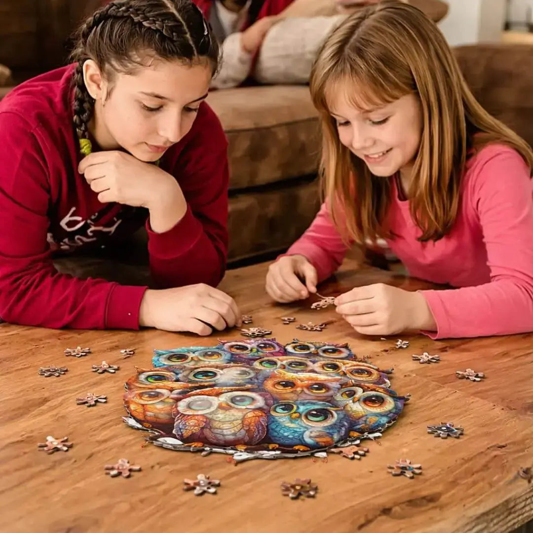 Puzzle Bois Hiboux Colorés