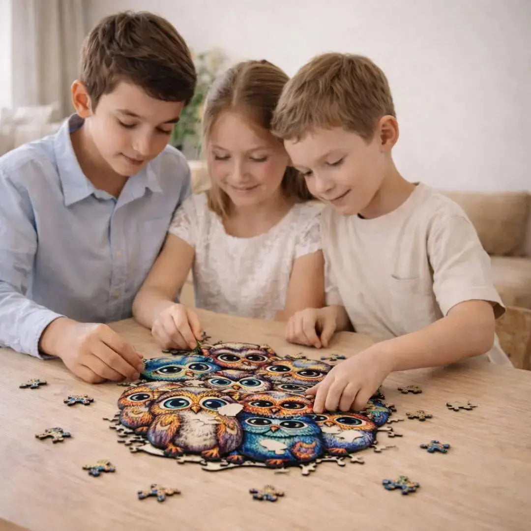 Puzzle Bois Hiboux Colorés